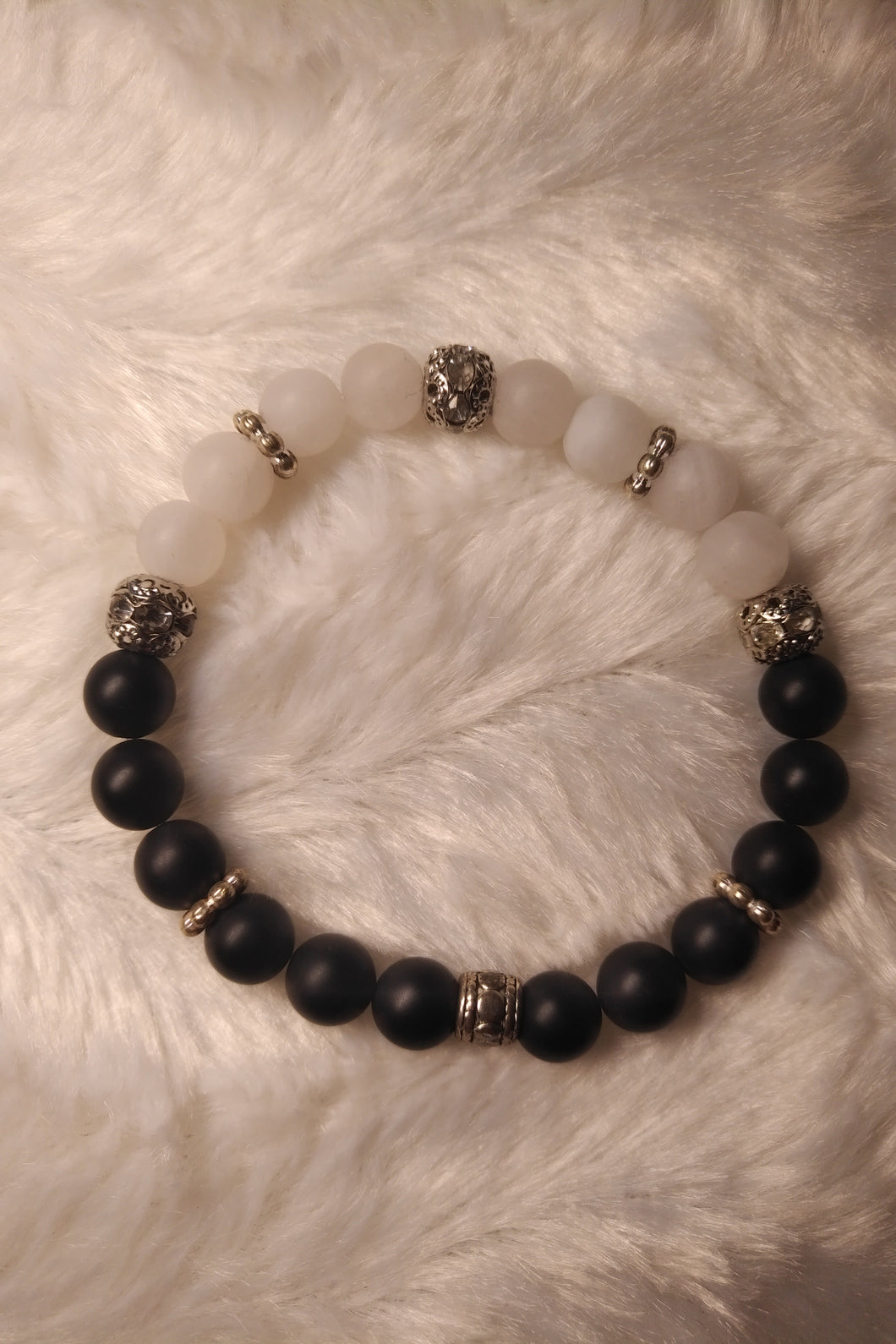 Rose Quartz & Onyx Matte Bracelet 7.5