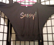 Load image into Gallery viewer, BLACK LONG SLEEVE OFF SHOULDER T-SHIRT &quot;SASSY&quot;
